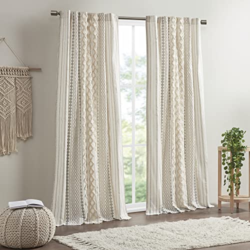 INK+IVY Imani 100% Cotton SINGLE PANEL Curtain Tufted Chenille Stripe Geometric Print Mid-Century Look Rod Pocket Top Drape for Living Room, Privacy Window Treatment for Bedroom, 50