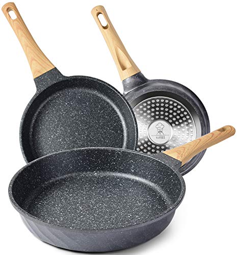 ESLITE LIFE Frying Pan Set with Lids Nonstick Skillet Set Egg Omelette  Pans, Granite Coating Cookware Compatible with All Stovetops (Gas, Electric  