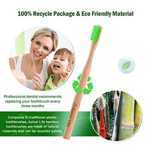 Apical Life Bamboo Toothbrush for Adult and Kids, Biodegradable Eco-Friendly Natural Organic Bamboo Charcoal Toothbrushes, BPA Free Medium Soft Bristles