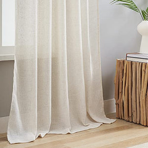 VOILYBIRD Natural Linen Semi Sheer Curtains Tab Top Light Filtering Elegant Curtains & Drapes for Living Room 52 x 84 Inch Length, Set of 2 Panels