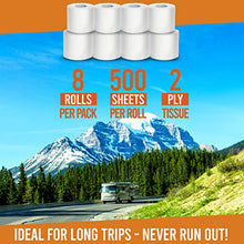 Load image into Gallery viewer, Roadstead RV and Marine Toilet Paper (2-Ply, 8 Rolls, 500 sheets each) - Biodegradable and Septic - Tank Safe Toilet Paper - Rapid Dissolve Toilet Tissue for Camping, Boating, RV Holding Tanks
