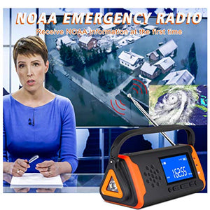 Emergency Weather Crank Radio 4000mAh - Portable, Solar Powered, Hand Crank, AM/FM/NOAA Weather Alert Radio, Aux Music Play, USB Cell Phone Charger, SOS Alarm, LED Flashlight for Hurricanes,Tornadoes