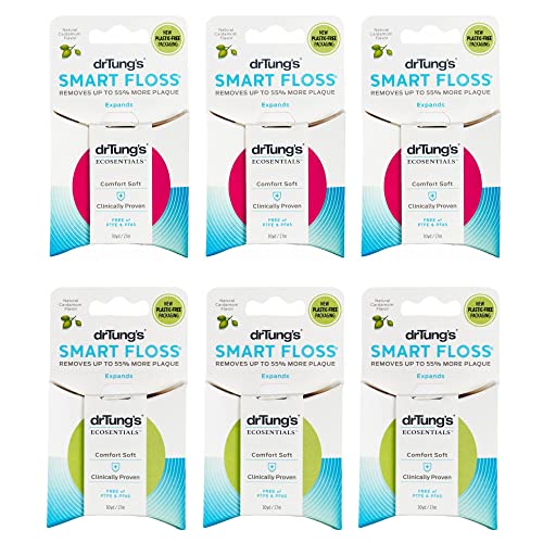 DrTung's Smart Floss - Natural Floss, PTFE & PFAS Free Floss, Gentle on Gums, Expands & Stretches, BPA Free Floss - Natural Dental Floss Cardamom Flavor (Pack of 6)