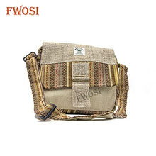 Load image into Gallery viewer, Fwosi Handmade Boho Shoulder School Tote Bags - Unisex, Lightweight, Hemp Crossbody Messenger Bag 4 Compartments, Zipper, Adjustable Strap Hippie Style Nepalese Bohemian Embroidered, Natural White
