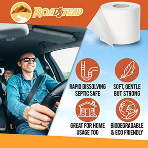Roadstead RV and Marine Toilet Paper (2-Ply, 8 Rolls, 500 sheets each) - Biodegradable and Septic - Tank Safe Toilet Paper - Rapid Dissolve Toilet Tissue for Camping, Boating, RV Holding Tanks