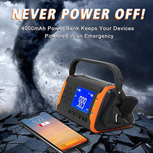 Load image into Gallery viewer, Emergency Weather Crank Radio 4000mAh - Portable, Solar Powered, Hand Crank, AM/FM/NOAA Weather Alert Radio, Aux Music Play, USB Cell Phone Charger, SOS Alarm, LED Flashlight for Hurricanes,Tornadoes
