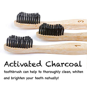 12 Individual Pack Premium Bamboo Toothbrush-All Natural Organic Waveform Toothbrushes with Charcoal Infused BPA Free Medium Bristles, Teeth Whitening, Biodegradable Eco Friendly, Vegan, Kooler-Things