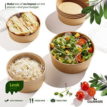 Load image into Gallery viewer, 25 Pack Round Deli Containers Eco Friendly To-Go Microwavable - Freezer Disposable |Leak/Grease Kraft Food Bowls | Hot/Cold Restaurant Take-out Storage Containers With Clear Dome Lids (Kraft, 20oz)
