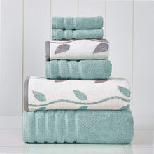 Load image into Gallery viewer, Amrapur Overseas 6-Piece Yarn Dyed Organic Vines Jacquard/Solid Ultra Soft 500GSM 100% Combed Cotton Towel Set [Aqua]
