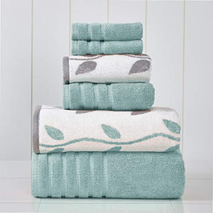 Amrapur Overseas 6-Piece Yarn Dyed Organic Vines Jacquard/Solid Ultra Soft 500GSM 100% Combed Cotton Towel Set [Aqua]