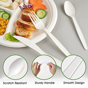 ECOLipak 350 Pcs 100% Compostable Cutlery Set, 7" Large Size Biodegradable Disposable Silverware Set - 150 Forks 100 Spoons 100 Knives, Heavy Duty Bio-based CPLA Utensils for Party, BBQ, Picnic