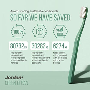 Jordan* ® | Green Clean Manual Toothbrush | Award Winning Sustainable Toothbrush Made from Recycled Materials | Eco-Friendly | Scandinavian Design | Soft Bristle Toothbrush | Mixed Colour | 4 Units