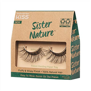 KISS Lashes Sister Nature False Eyelashes, Easy to Wear & Easier on the Planet, 100% Natural Hair, Wispy and Fluffy Lash Finish, Reusable - Willow, 1 Pair
