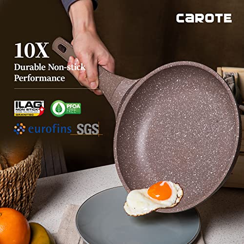 CAROTE Nonstick Deep Frying Pan with Lid 11 Inch Skillet Saute Pan Induction