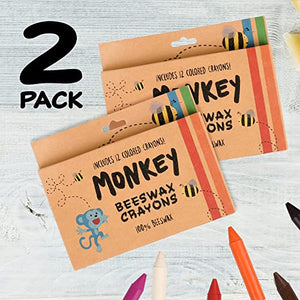 [2 Pack] Natural Beeswax Crayons for Toddlers and Kids - Kid Friendly Crayons Made With 100% Pure Beeswax - 12 Vibrant Colors in Each Set for Your Child's Coloring Delight - Crayon Sharpener Included