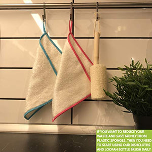 Bamboo Dish Clothes for Washing Dishes Odor Free - Reusable Kitchen Washcloths & Natural Loofah Bottle Brush Sponge - Biodegradable Scrubber Dishcloths - Soft, Absorbent, Machine Washable Dish Rags
