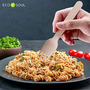 ECO SOUL 100% Compostable Cutlery [175-Pack] Disposable Wooden Cutlery Set I 100% Natural, Sturdy, Eco-friendly, Utensils Set I Biodegradable (75 Fork,50 Spoon, 50 Knife)