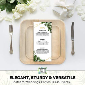 Chic Leaf 100% Compostable Palm Leaf Plates Like Bamboo Plates Disposable 8 Inch Square (20 ct) - Eco Friendly Plates for Wedding and Party - Heavy Duty Disposable Plates