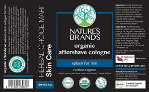 Organic Aftershave by Herbal Choice Mari (Cologne Splash, 3.4 Fl Oz Glass Bottle) - No Toxic Synthetic Chemicals - TSA-Approved Travel Size