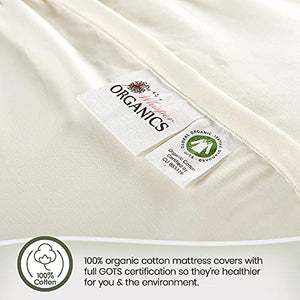 Whisper Organics, 100% Organic Cotton Mattress Protector - Quilted Fitted Mattress Pad Cover, GOTS Certified Breathable Mattress Protector - Ivory Color, 17" Deep Pocket (Ivory, Queen Bed Size)