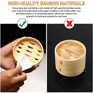 Natural Bamboo Soap Bar Holder with Lid Soap Dish Drain Foaming Net Shampoo Container Soaps Bar Box Wood Soap Tray Soap Saver Handmade Soap Case for Bathroom Shower Kitchen (4 Pieces,3.9 Inch)