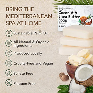 O Naturals 3-Pack Organic Coconut & Shea Butter Soap Bar 4oz each Set - 100% Vegan Cold Process Bar Soap Scented Premium Essential Handmade Soap - Natural Soap for Men Women, Face, Body