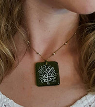 Load image into Gallery viewer, Moneta Jewelry, Recycled Glass Tree of Life Pendant Necklace, Handmade, Fair Trade, Unique Gift (Green)
