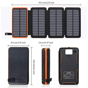 Solar Charger 25000mAh, Hiluckey Outdoor Portable Power Bank with 4 Solar Panels, Fast Charge External Battery Pack with Dual 2.1A Output USB Compatible with Smartphones, Tablets, etc. (Waterproof)