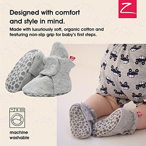 Zutano Unisex Organic Cotton Baby Booties With Gripper Soles, Gray Heather, 3M
