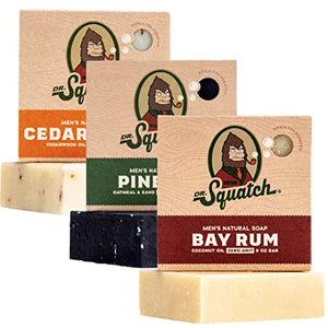 Dr. Squatch All Natural Bar Soap for Men, 3 Bar Variety Pack, Pine Tar, Cedar Citrus and Bay Rum