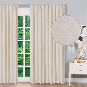 Farmhouse Curtain in Cotton/Linen Fabric 50x63 Natural, Cotton Linen Curtains, 2 Panels Curtain,Tab Top Curtains, Room Darkening Drapes, Curtains for Bedroom, Curtains for Living Room, Set of 2