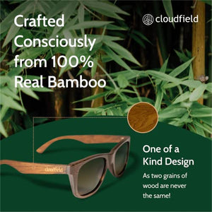 Cloudfield Wood Frame Sunglasses for Men and Women - Handcrafted using Bamboo with 9-Layer Polarized Lenses and Double Layer of UV Blocking Coating - Perfect for any Outdoor Activities - Brown