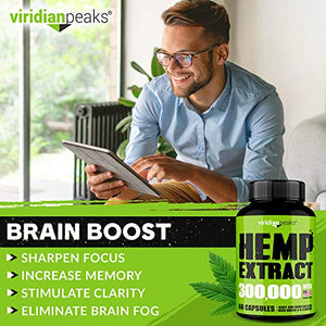 Hemp Extract Capsules 300,000 - Supplement for Anxiety & Stress Relief - 100% Grown & Made in USA - Immune Support - Omega 3-6-9 Source - Insomnia Relief & Mood Boost
