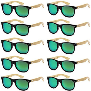 Wholesale Bamboo Sunglasses - Eco Friendly Retro 80's Wood Sunglasses for Men - Cool Sunglasses for Men & Women -10 Pack