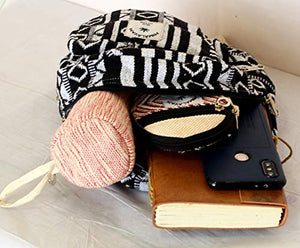 Eco Friendly Set Of Mini Backpack + Pen case + Coin Purse Hemp University Light Weight Backpack For Girl (Black & White)