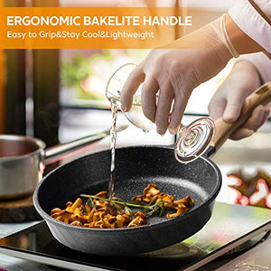 YIIFEEO Nonstick Frying Pan Set, Granite Skillet Set with 100% PFOA Free, Omelette Pan Cookware Set with Heat-Resistant Handle, Induction Compatible, Christmas Gift for Women (8inch&9.5inch&11inch)