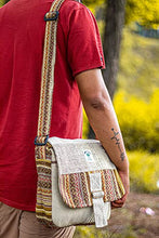 Load image into Gallery viewer, Fwosi Handmade Boho Shoulder School Tote Bags - Unisex, Lightweight, Hemp Crossbody Messenger Bag 4 Compartments, Zipper, Adjustable Strap Hippie Style Nepalese Bohemian Embroidered, Natural White
