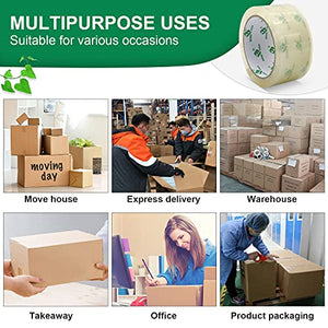 BOMEI PACK Clear Biodegradable Packing Tape, Cellophane Packaging Tape for Box Carton Sealing, Moving, Shipping and Office, 1.88inch x 55yds x 4Rolls, Recyclable and Eco Friendly