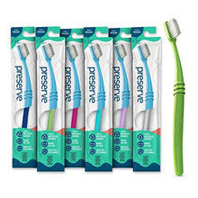 Load image into Gallery viewer, Preserve Eco Friendly Adult Toothbrushes, Made in The USA from Recycled Plastic, Lightweight Pouch, Medium Bristles, Colors Vary, 6 Count
