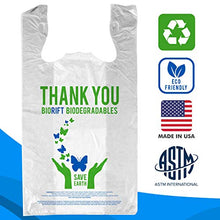 Load image into Gallery viewer, BioRift Eco Grocery Bags (500 Count) Biodegradable Plastic Thank You Bags – Reusable &amp; Recyclable Supermarket T Shirt Trash Can Bags - For Small Environment Shopping - Sturdy Handles For Multiple Uses
