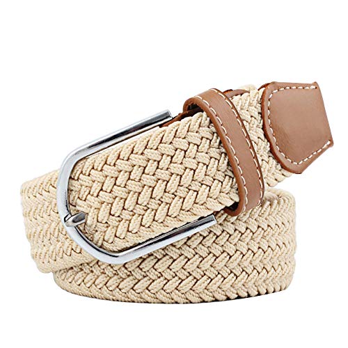 Multicolored Elastic Woven Belts Casual Braided Stretch Belt for Men and Women, L, Dark Beige