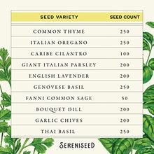 Load image into Gallery viewer, Sereniseed Certified Organic Herb Seeds Collection (10-Pack) – 100% Non GMO, Open Pollinated Varieties – Guide for Indoor &amp; Outdoor Garden Planting
