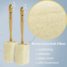 Load image into Gallery viewer, Bleu Bath (2 Pack) Exfoliating Loofah Back Brush Dry Body Brush in 100% Natural and Organic Luffa with Long Wooden Handle Fixed, Scrubber Brush for Men and Women or Even Sensitive Skin
