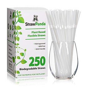 Biodegradable Plant Based Drinking Straws by StrawPanda- (250 Pack) 100% Compostable, an Eco Friendly Alternative to Plastic Straws, BPA Free