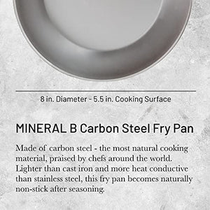 De Buyer MINERAL B Carbon Steel Fry Pan - 8” - Ideal for Searing, Sauteing & Reheating - Naturally Nonstick - Made in France