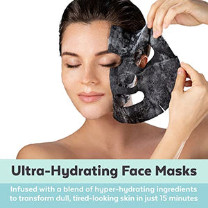 Viva Naturals Charcoal Face Mask Set (8 Pack) - Collagen & Hyaluronic Acid Face Mask for Skin Care - Moisturize and Brighten with 4 Varieties of Facial Sheet Mask