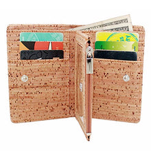 Load image into Gallery viewer, Boshiho Eco Cork Friendly RFID Blocking Wallet Bi-fold Card Holder Vertical Wallet With Zippered Coin Purse &amp; ID Window (cork) (01)
