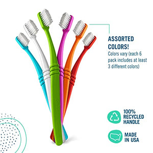 Preserve Eco Friendly Adult Toothbrushes, Made in The USA from Recycled Plastic, Lightweight Pouch, Medium Bristles, Colors Vary, 6 Count