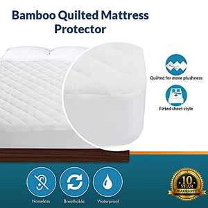 Crib Mattress Protector Waterproof – Bamboo Quilted Ultra Soft White Terry Fitted Sheet Style (Crib)