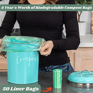 Compost Tumbler, Teal Kitchen Compost Bin Countertop, Indoor Compost Bin Kitchen, Compost Bucket Kitchen, Compost Bins, Compost Caddy, Counter Food Composter for Kitchen, Turquoise Compost Pail